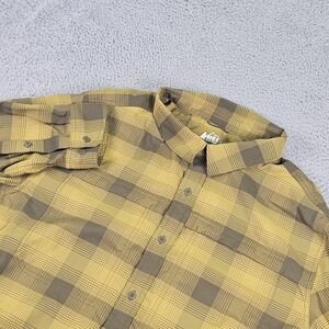 REI Co-op Shirt Mens XL Yellow Plaid Long Sleeve Button Up Stretch Travel